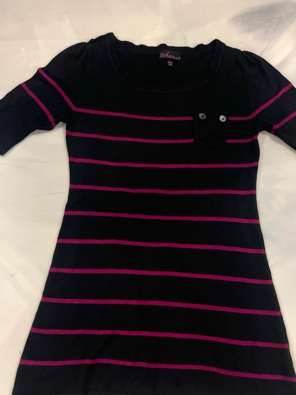 Takeout Black Top with Magenta Stripes